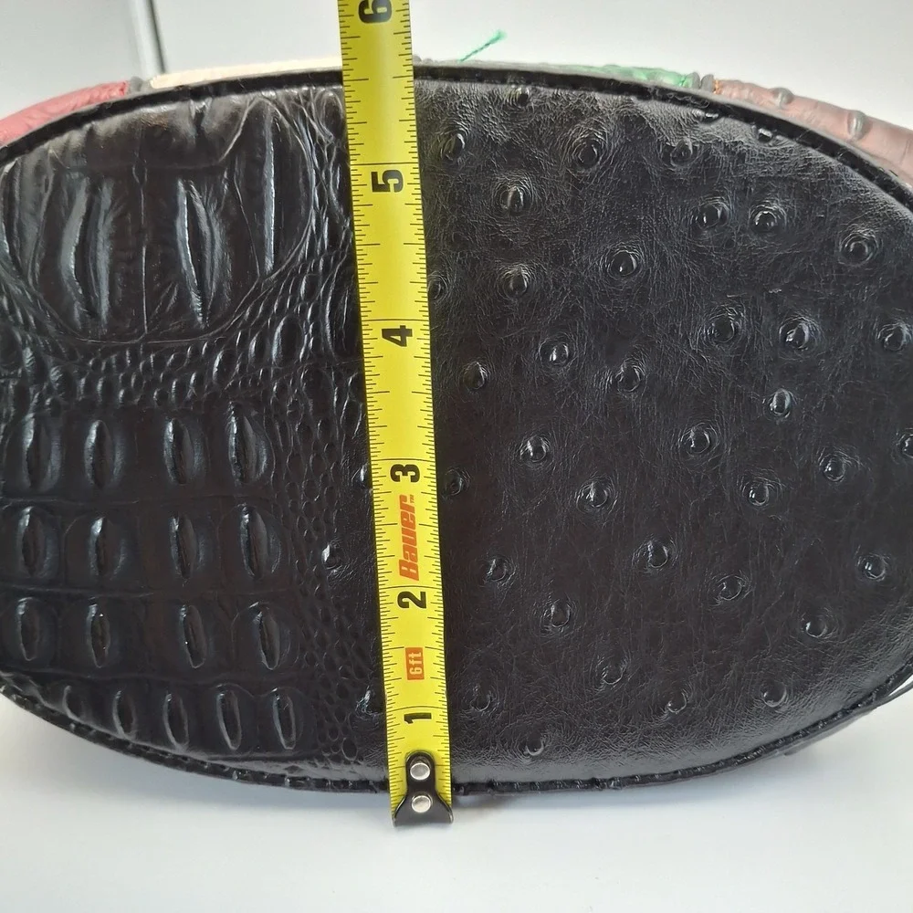 Colorblock Faux Ostrich & Alligator‎ Embossed Handbag with Wooden Ring Handles